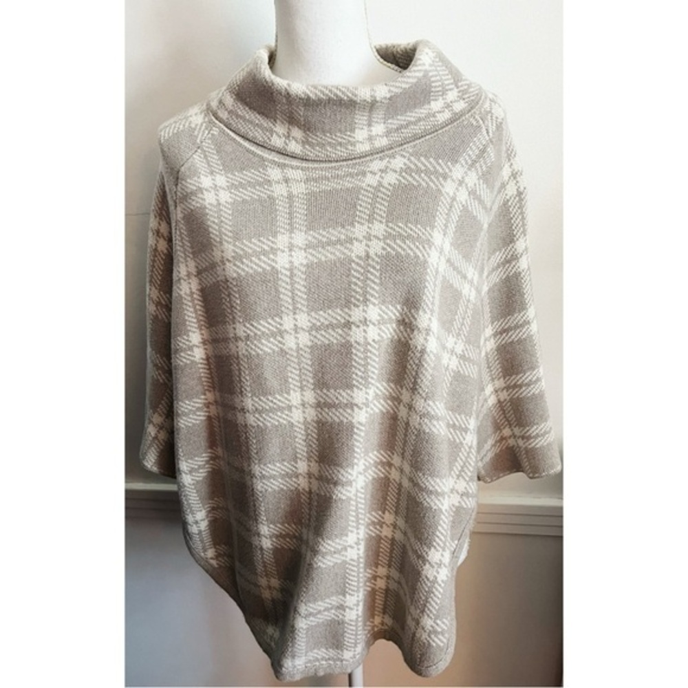 Loft • Tan Taupe Plaid Cowl Neck Sweater